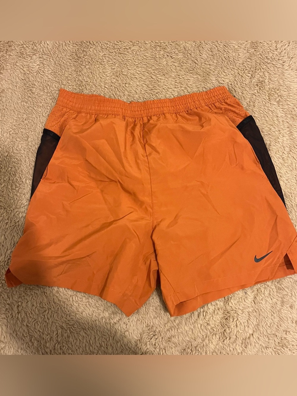 Nike Boy’s Orange Athletic Shorts with Black Mesh Panels